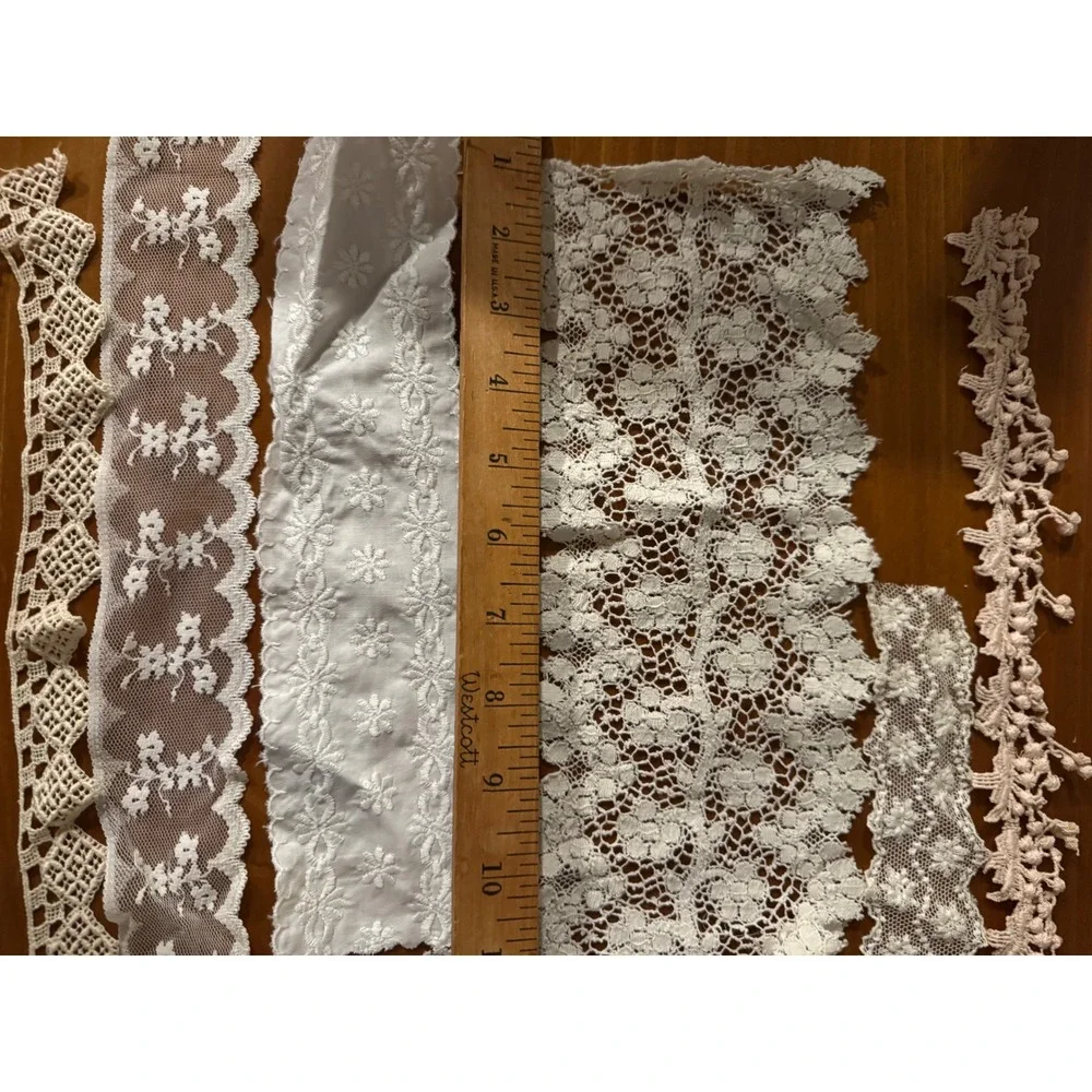 Vintage Lace Trim Remnants Lot White Cream Blush Eyelet Crochet Junk Journal 9pc